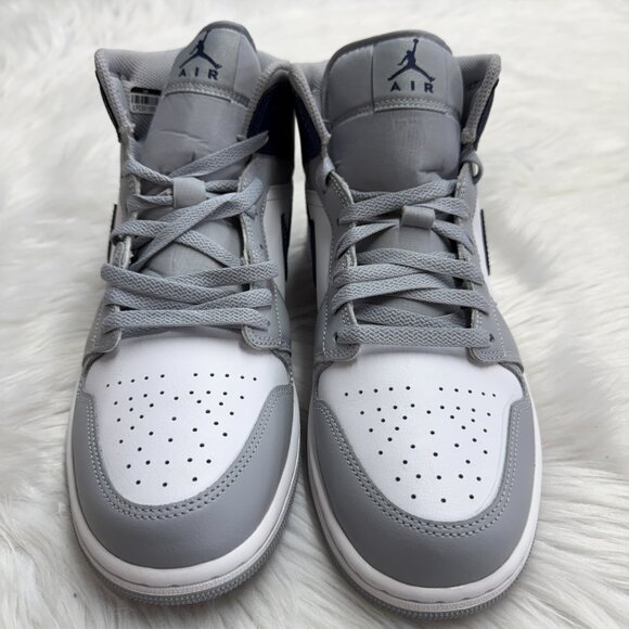 Nike Jordan 1 Mid Wolf Grey Midnight Navy Mens DQ8426-104 VNDS Sz 10 - Picture 2 of 7